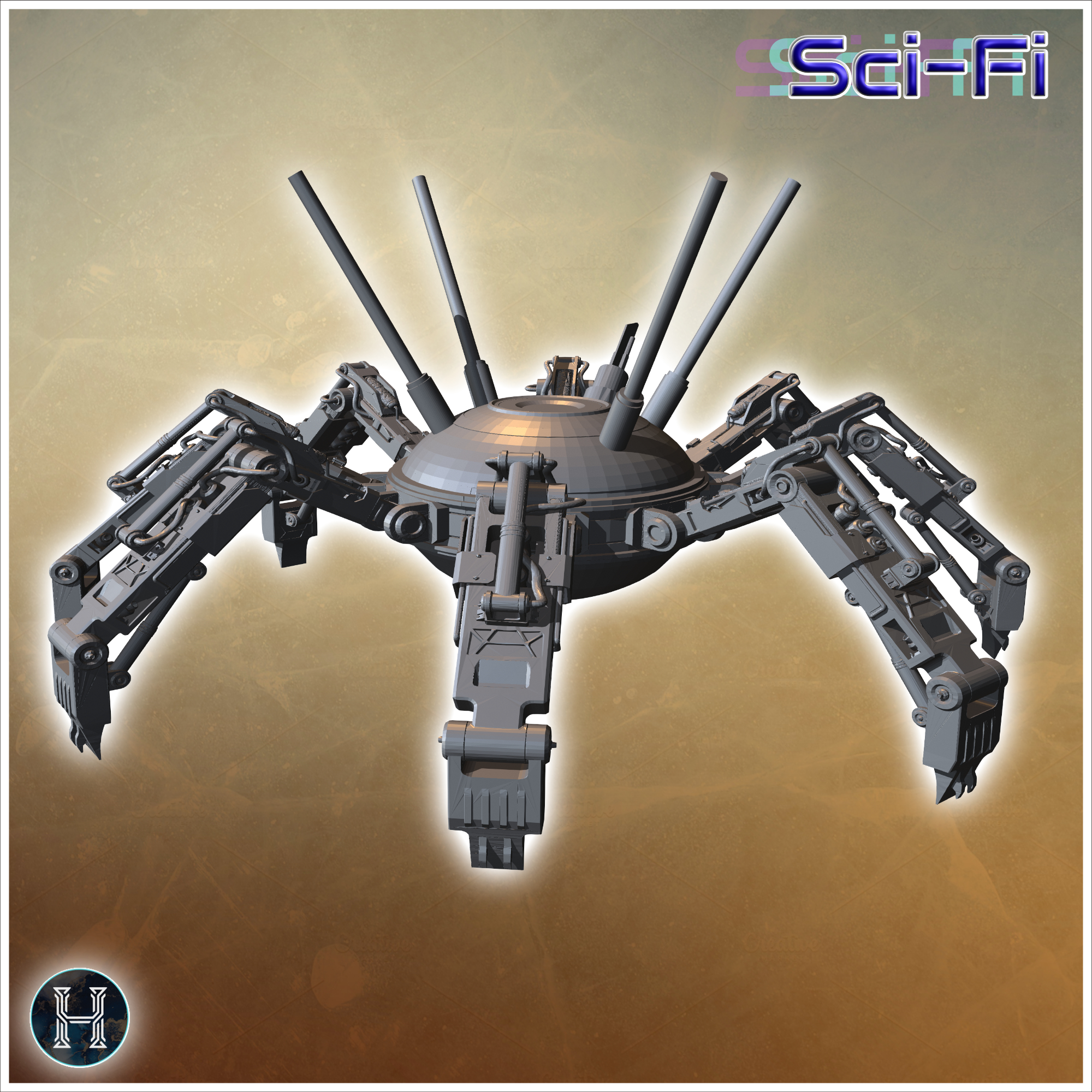 Robotic spider-like machine with multiple articulated legs and antennae for surveillance purposes (2) - Future Sci-Fi SF Post apocalyptic Tabletop Scifi Wargaming Planetary exploration RPG Terrain